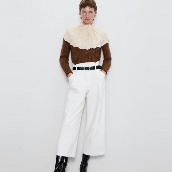 NEW!! Zara Contrasting Embroidery Cream Brown Sweater- Size S - Picture 3 of 16